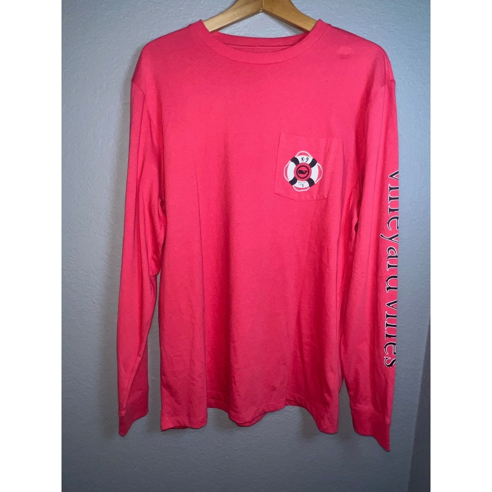 Vineyard Vines Long Sleeve Pocket Tee Mens M Pink K-9 Rescue Dog Graphic - Picture 2 of 11